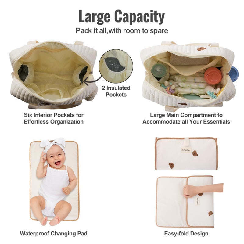 GOBABYMART Large Diaper Bag Tote  Maternity Travel diaper tote  Multifunction baby bag  Baby Nappy Bags  Messenger bag (Medium - Bears) - Image 4
